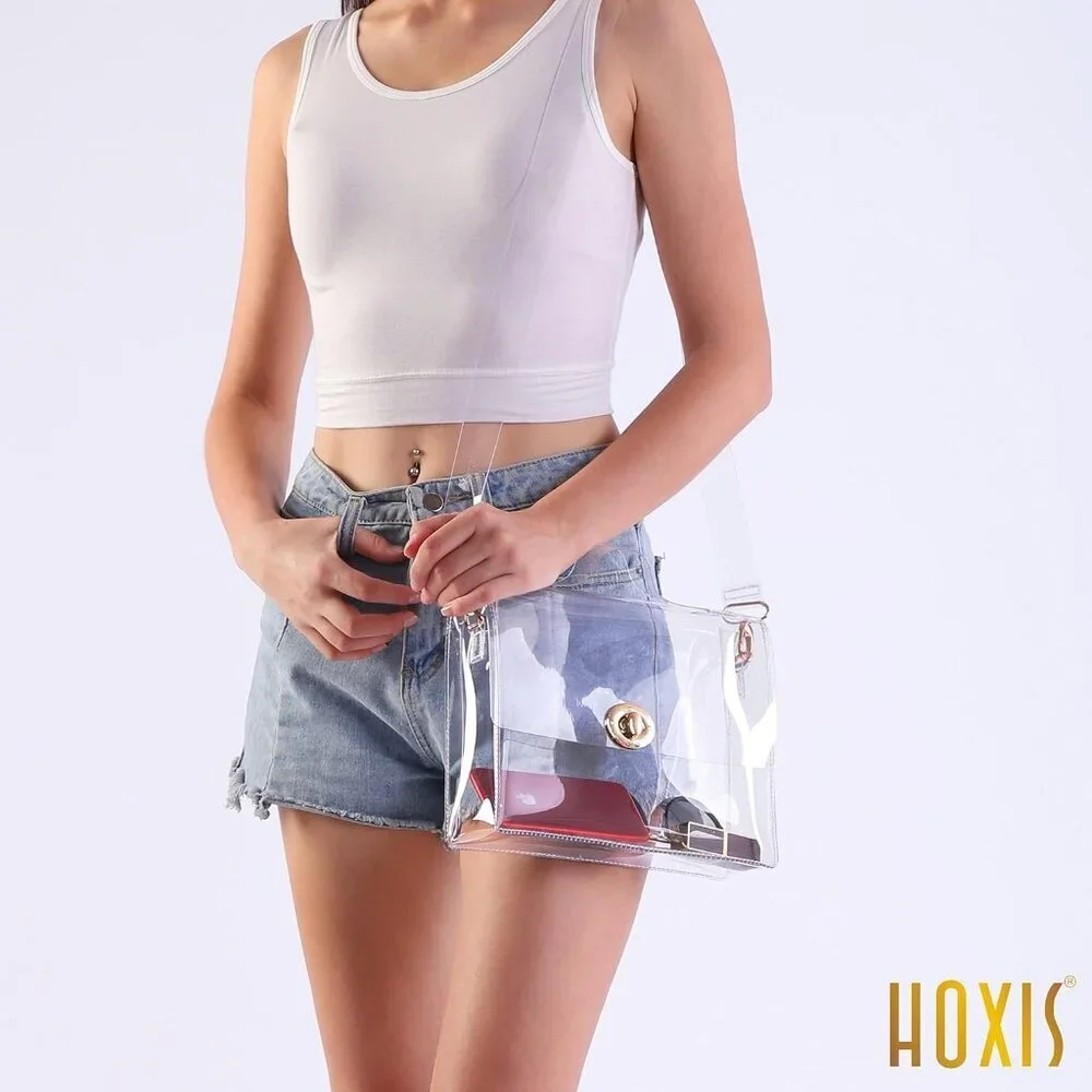 Clear PVC Crossbody Bag Women’s Stadium Approved with Turn Lock Closure